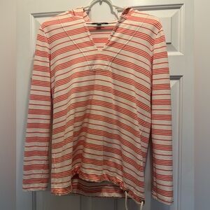 L.L. Bean Signature Cream and Orange Striped Lightweight Hoodie